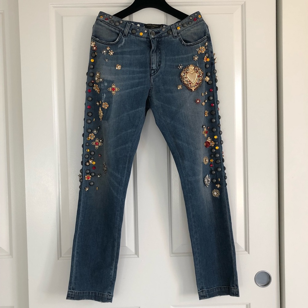 Dolce & Gabbana Blue Boyfriend Jeans with Colorful Embellishments - Picture 2 of 8